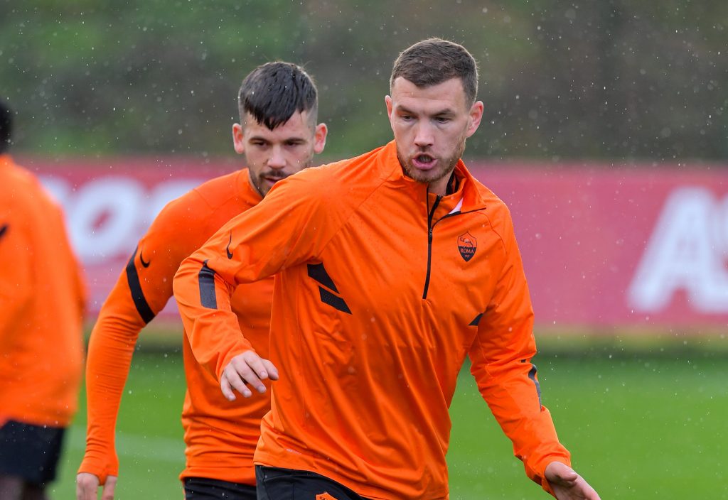 Dzeko Europa League, l'AS Roma in allenamento a Trigoria prima della partenza per Sofia Europa League, l'AS Roma in allenamento a Trigoria prima della partenza per Sofia