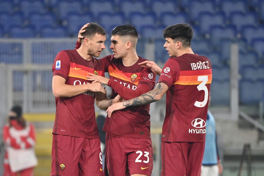Ibanez Mancini Dzeko Roma vs Cagliari - Serie A TIM 2020/2021