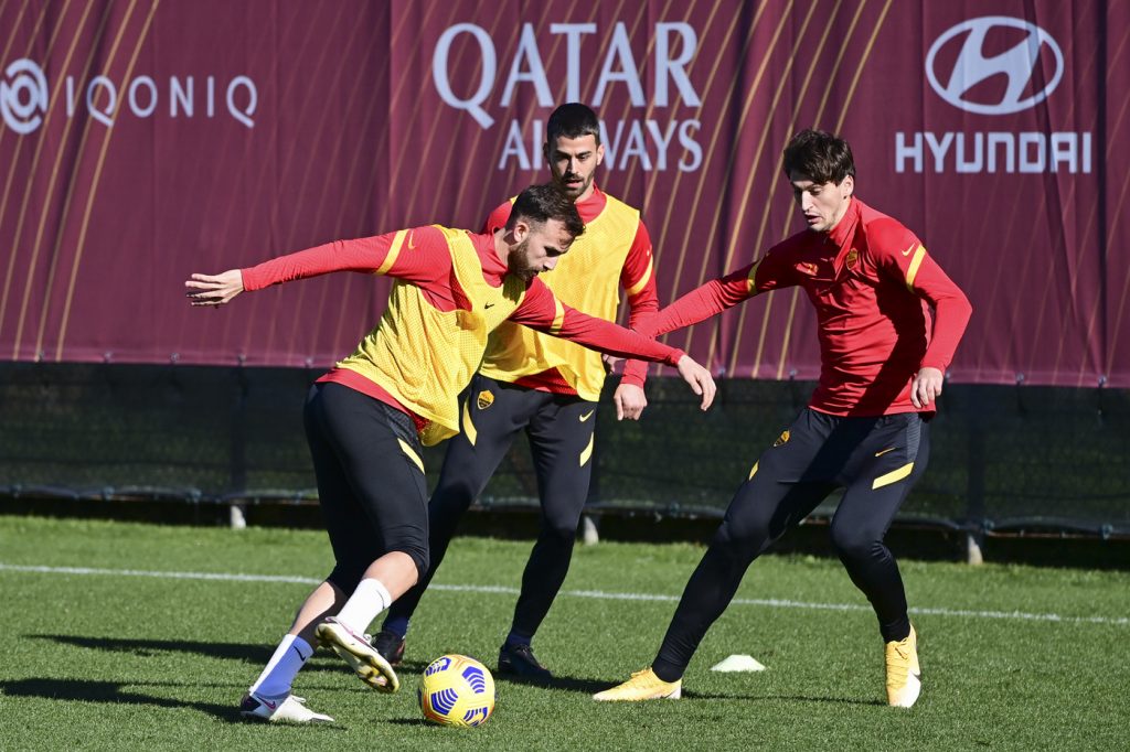 Kumbulla Mayoral Spinazzola L'AS Roma in allenamento a TrigoriaL'AS Roma in allenamento a Trigoria