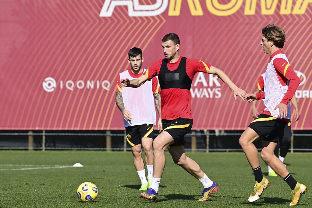 Dzeko Carles Perez L'AS Roma in allenamento a TrigoriaL'AS Roma in allenamento a Trigoria
