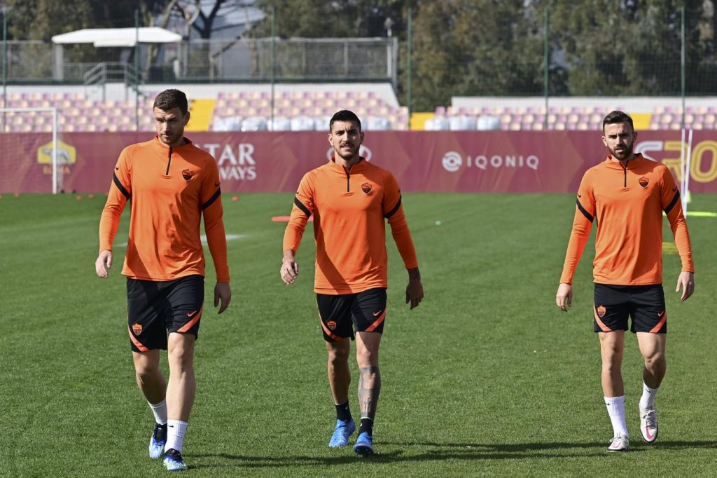 Dzeko Pellegrini Mayoral Europa League, l'AS Roma in allenamento alla vigilia di Roma vs Braga