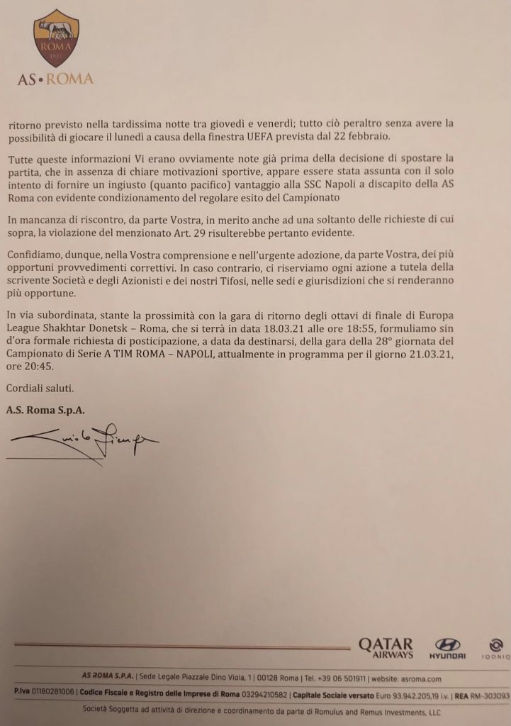 lettera-roma-lega-napoli