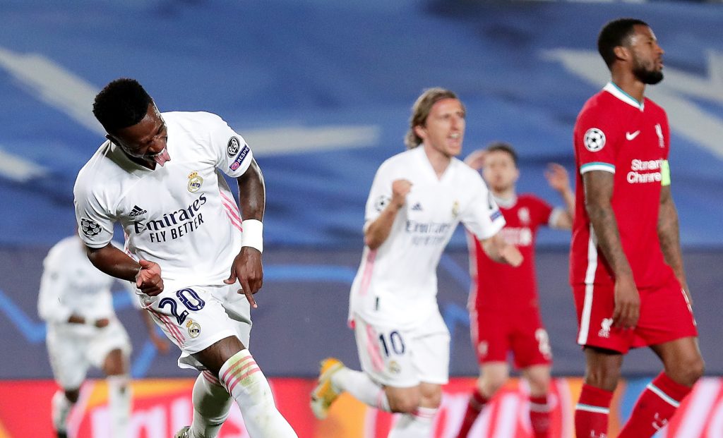 vinicius Real Madrid v Liverpool FC - UEFA Champions League Quarter Final: Leg One