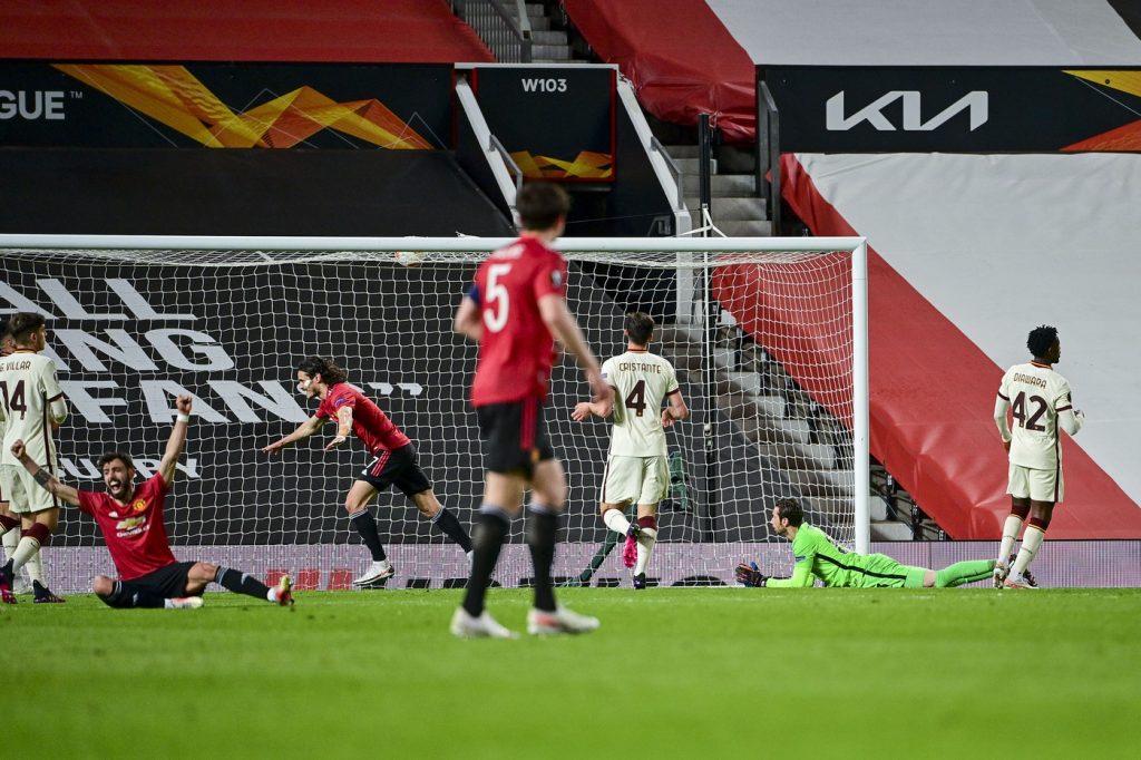 rigore cavani Manchester United vs Roma - Semifinale andata Europa League 2020/2021