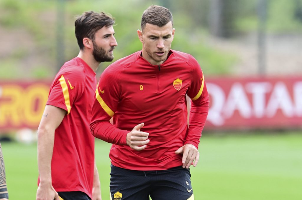 Dzeko Cristante AS Roma, sessione di allenamento a Trigoria