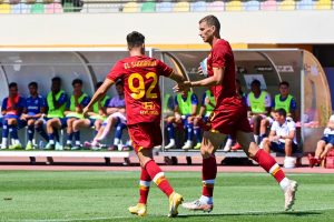 dzeko el shaarawy Belenenses v AS Roma - Pre-Season Friendly