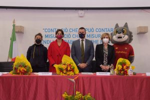 Elisa Bartoli, Monica Lucarelli, Francesco Pastorella and Eisabetta Giustin festa donna AS Roma Celebrates International Women Day At ITIS Galileo Galilei