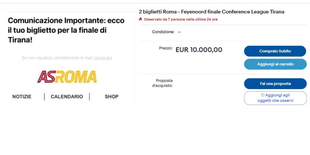 roma biglietti finale Conference