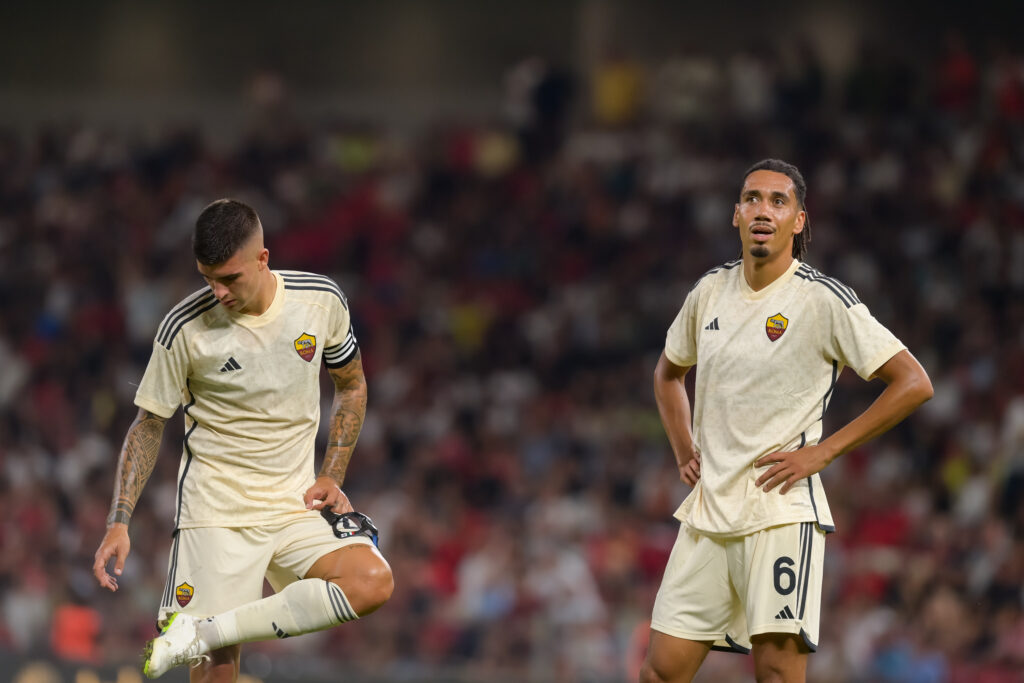 mancini smalling Partizani Tirana v AS Roma - Pre-Season Friendly