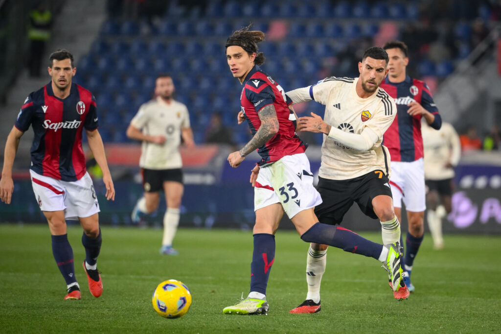 Pellegrini e Calafiori Bologna FC v AS Roma - Serie A TIM