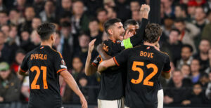Lukaku Pellegrini Feyenoord v AS Roma: Playoff First Leg - UEFA Europa League 2023/24