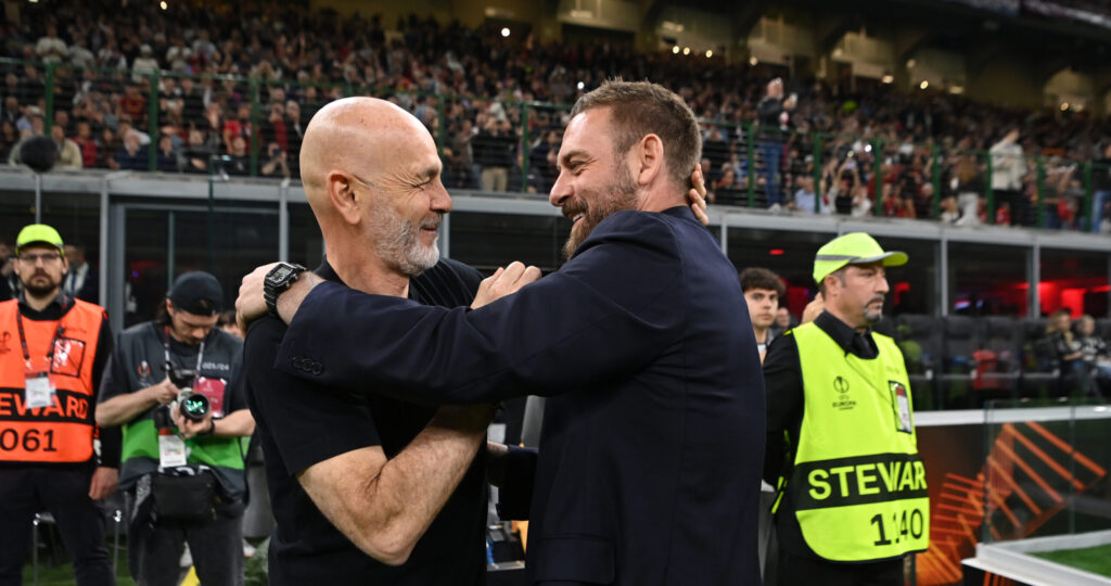 De Rossi pIoli AC Milan v AS Roma: Quarter-Final First Leg - UEFA Europa League 2023/24