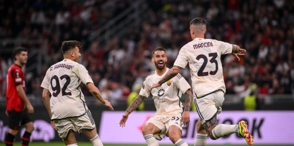 Mancini el Shaarawy Spinazzola AC Milan v AS Roma: Quarter-Final First Leg - UEFA Europa League 2023/24