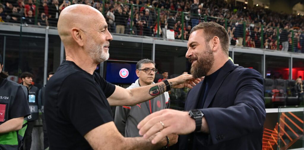 De Rossi Pioli AC Milan v AS Roma: Quarter-Final First Leg - UEFA Europa League 2023/24