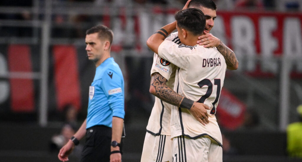 Mancini Dybala AC Milan v AS Roma: Quarter-Final First Leg - UEFA Europa League 2023/24
