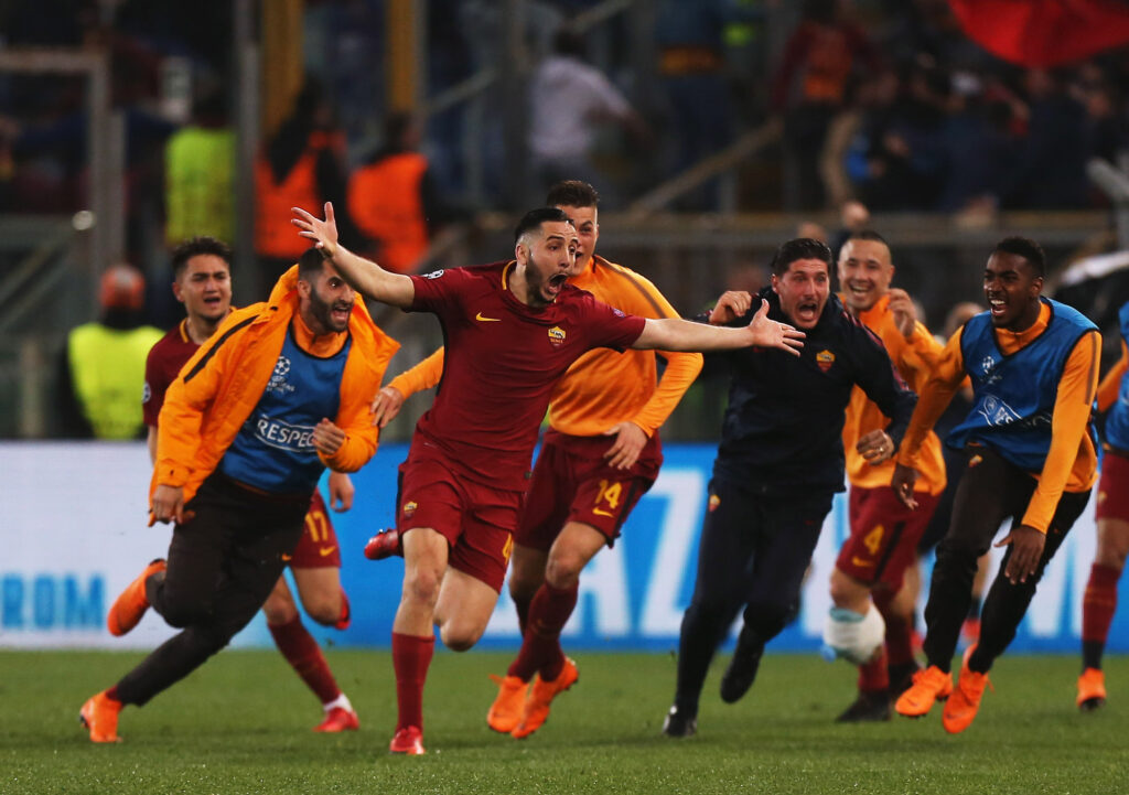 Manolas AS Roma v FC Barcelona - UEFA Champions League Quarter Final Second Leg