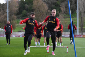 karsdorp aouar AS Roma Training And Press Conference - UEFA Europa League 2023/24