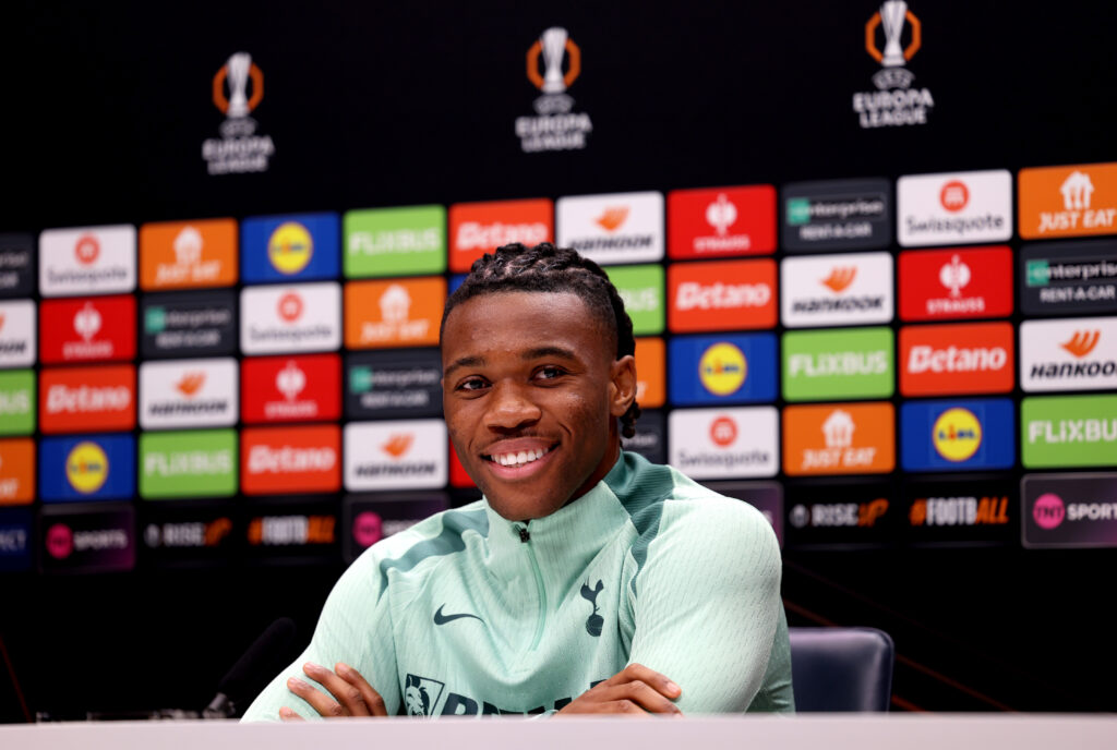 Udogie Tottenham Hotspur Training Session And Press Conference - UEFA Europa League 2024/25 League Phase MD5