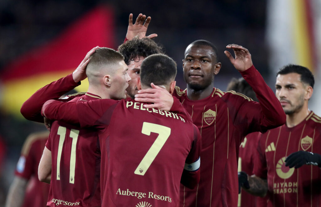 Esultanza Dovbyk Ndicka Pellegrini AS Roma v Genoa - Serie A