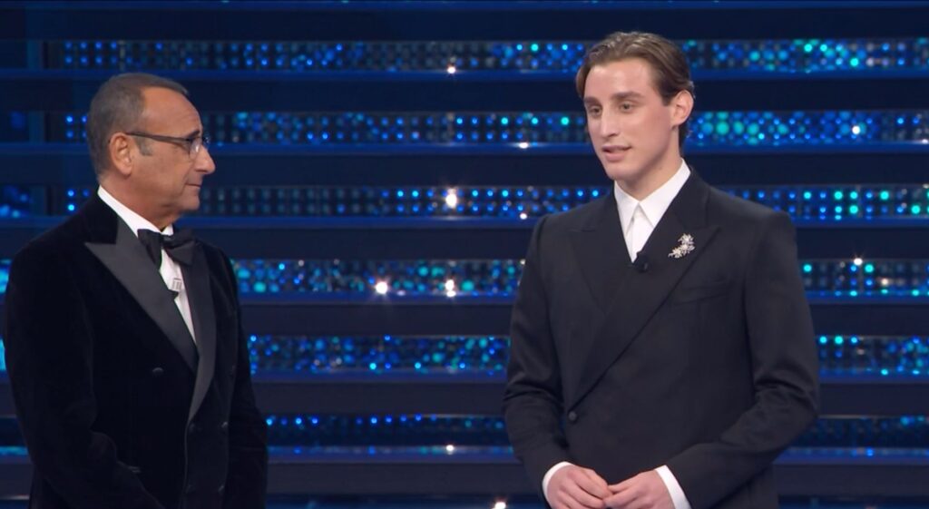 edoardo Bove a Sanremo con Carlo Conti