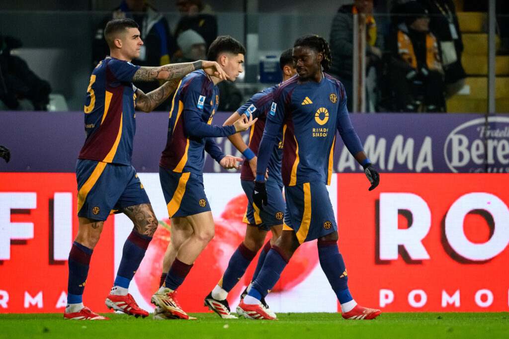 Soule Mancini Salah-Eddine Kone Esultanza Squadra Parma v AS Roma - Serie A