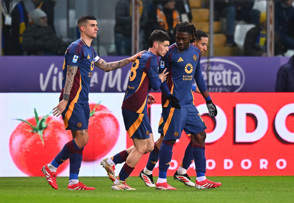 Soule Mancini Salah-Eddine Kone Esultanza Squadra Parma v AS Roma - Serie A