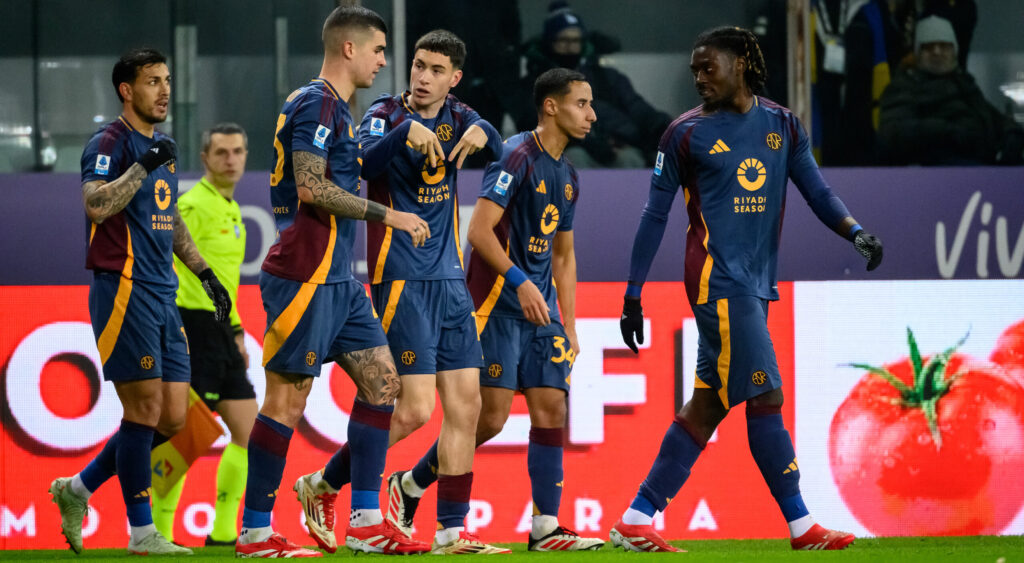 Soule Mancini Salah-Eddine Kone Esultanza Squadra Parma v AS Roma - Serie A