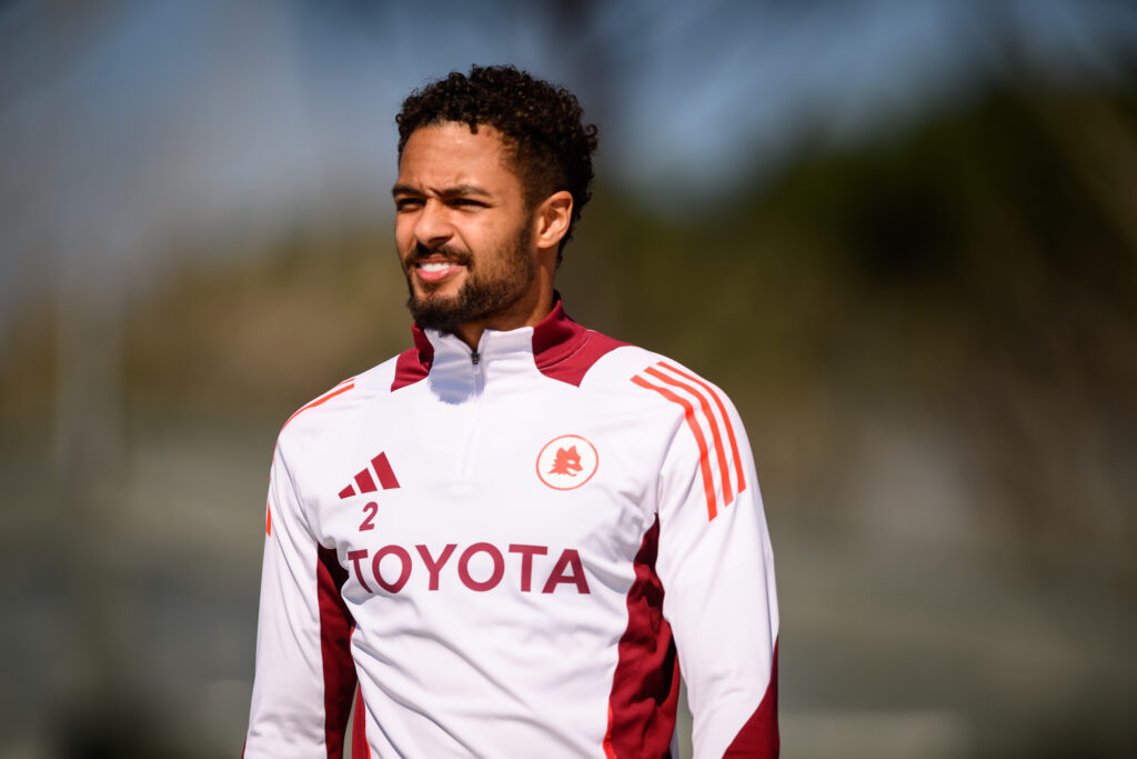 rensch AS Roma Training Session And Press Conference - UEFA Europa League 2024/25 Round of 16 First Leg