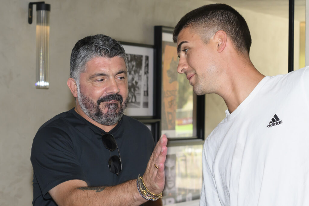 Mancini Italy Coach Gennaro Gattuso Visit AS Roma Training Center