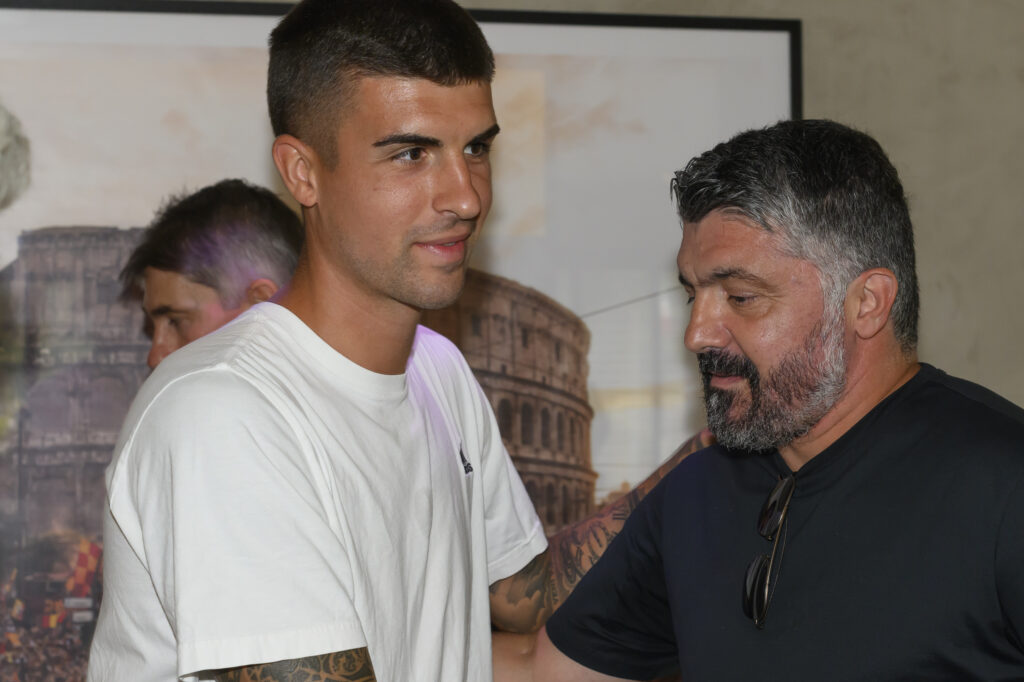 mancini Italy Coach Gennaro Gattuso Visit AS Roma Training Center