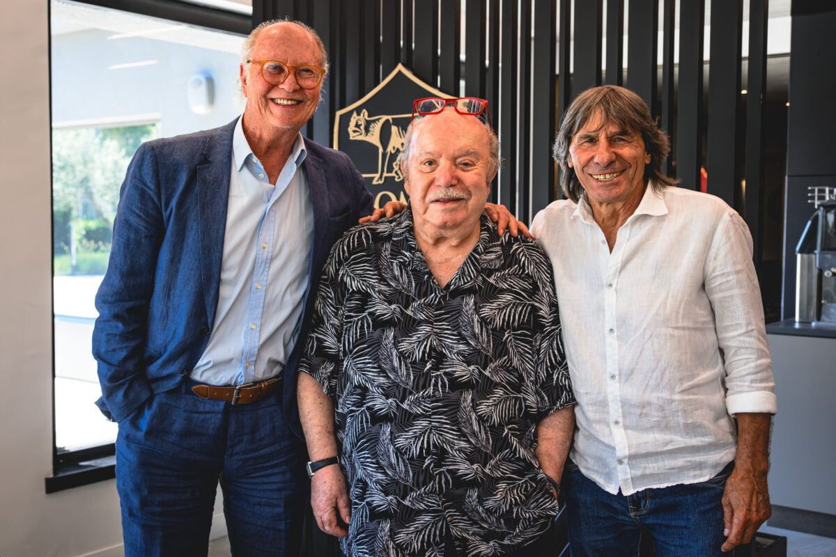 Comedian Lino Banfi Meets AS Roma Legends Bruno Conti And Paulo Roberto Falcao