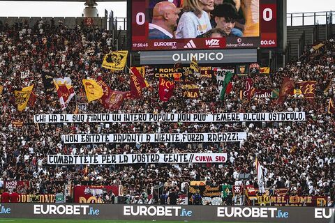 Striscione curva sud AS Roma v FC Internazionale