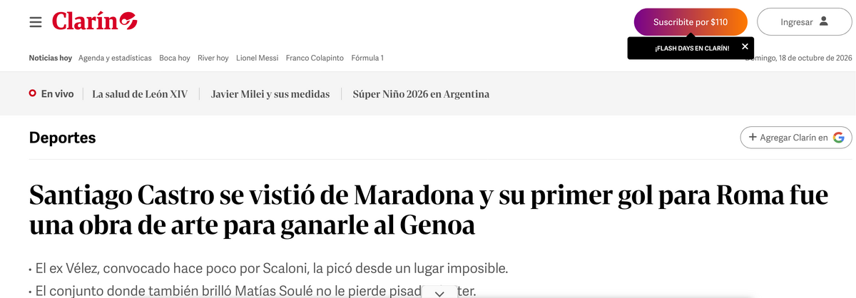 Screenshot 2026-10-18 at 16-20-11 Santiago Castro se vistió de Maradona y su primer gol para Roma fue una obra de arte para ganarle al Genoa